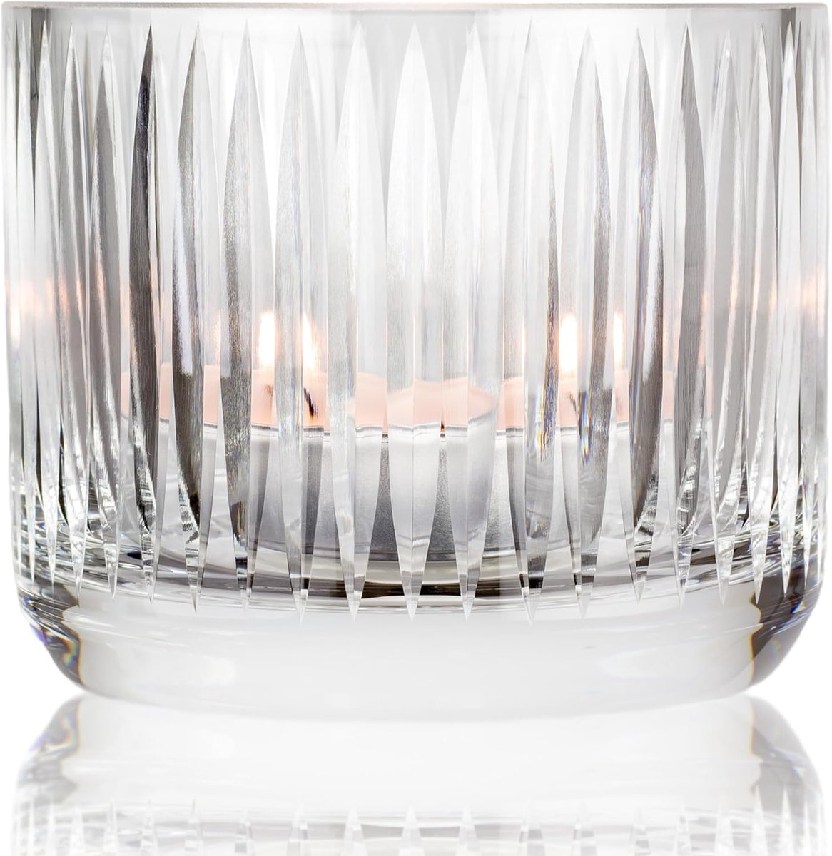Kaarsenhouder Kristal - Votive Glas - Tafeldecoratie Huis - Handgesneden Design - 80 Millimeter Diameter - Transparant
