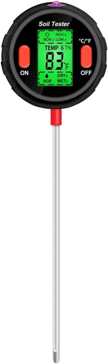 Bodemtester - 5-in-1 meter - Plantenverzorging - Vocht pH Temp Licht - 100 gram - Zwart