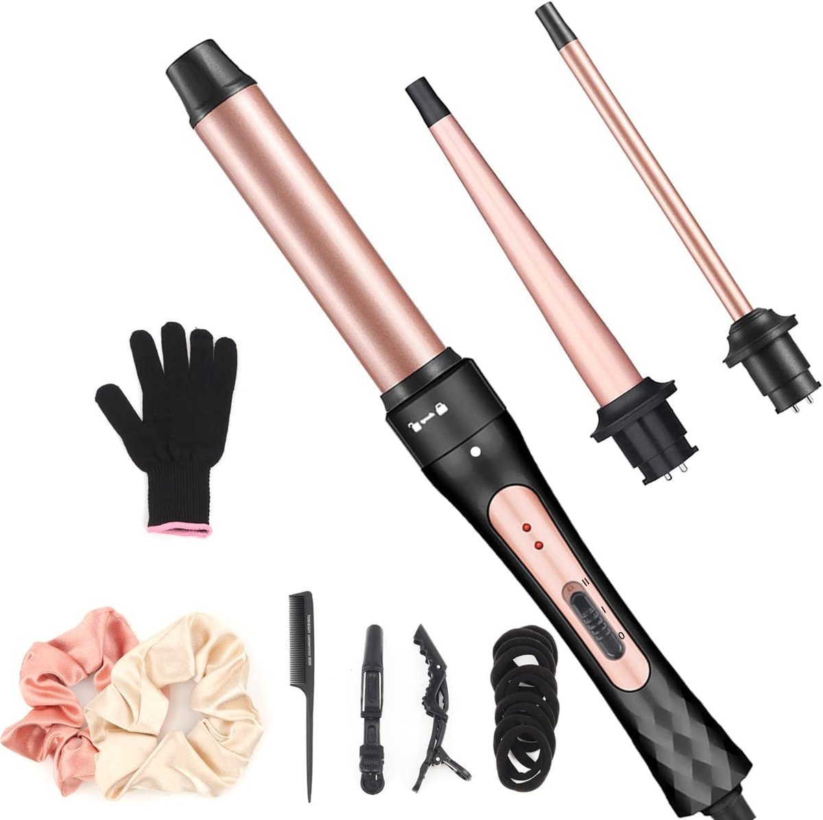 SnelShoppen - Curling Iron Set 3 in 1 met Interchangeable Keramische Accessoires en Handschoenen, Snelle Verwarming, Ideaal voor Beach Waves en Strakk