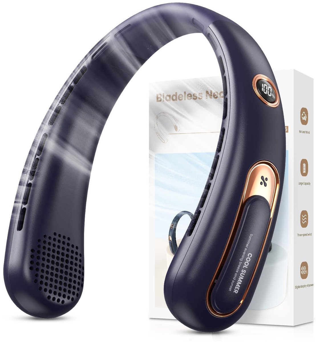 SnelShoppen - Nekventilator Oplaadbaar 4000mAh USB, 3 Snelheden & 360° Luchtstroom, Stil & Draagbaar voor Kantoor, Reizen, Sport, Buiten Gebruik