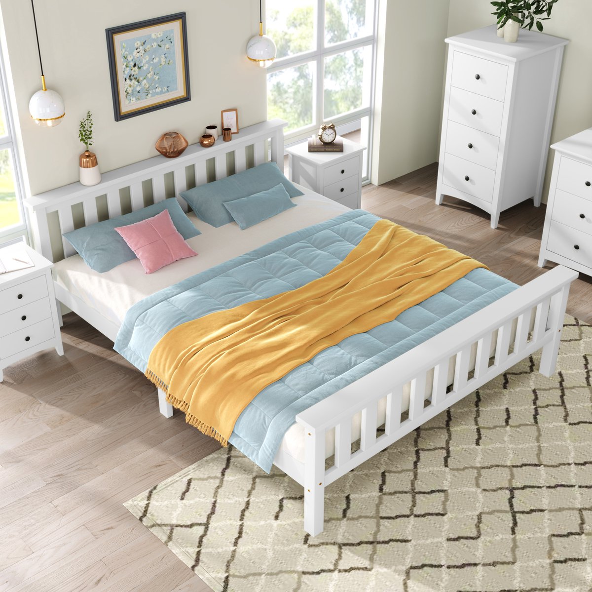 COVREO Bedframe 140x200 cm wit van hout met lattenbodem zonder matras