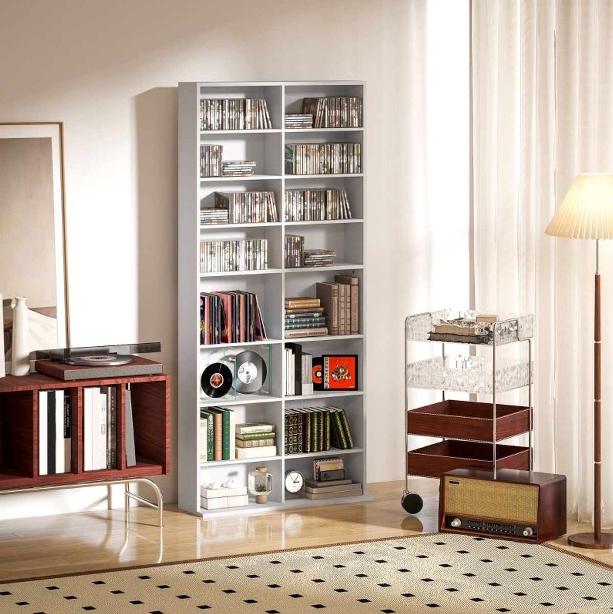 HAUSS SPOLE CD En DVD-Opbergsysteem - 78,5 x 24 x 175 cm - Verstelbare Planken - Spaanplaat - Wit - Open Mediaopslag Voor Woonkamer