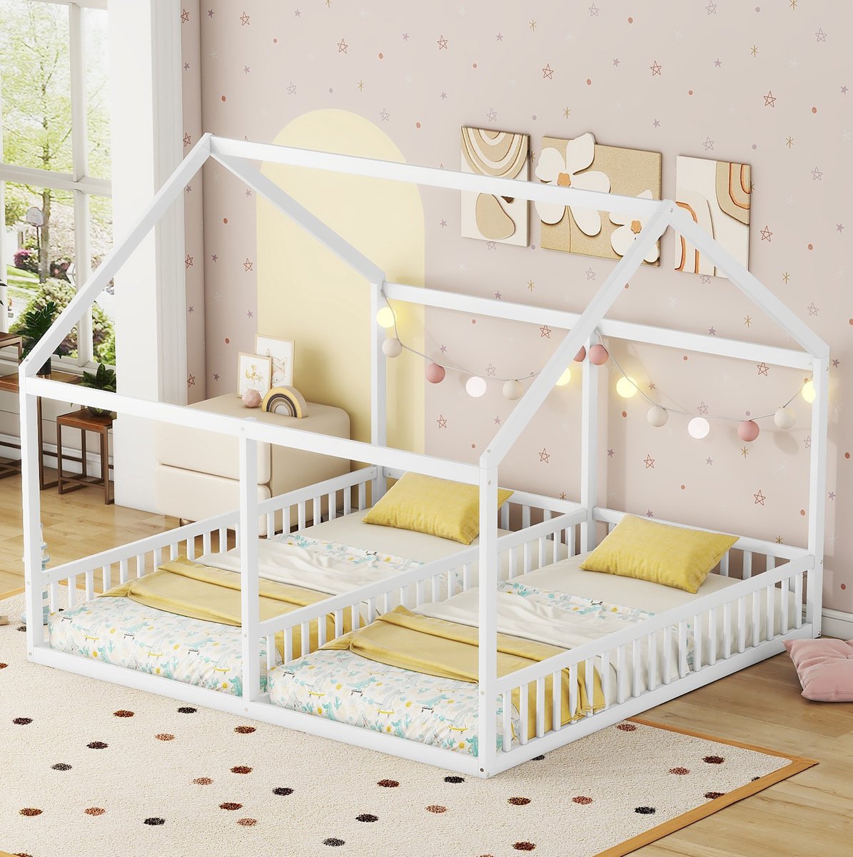 COVREO Bed 90x200 cm wit houten frame met uitvalbeveiliging zonder matras