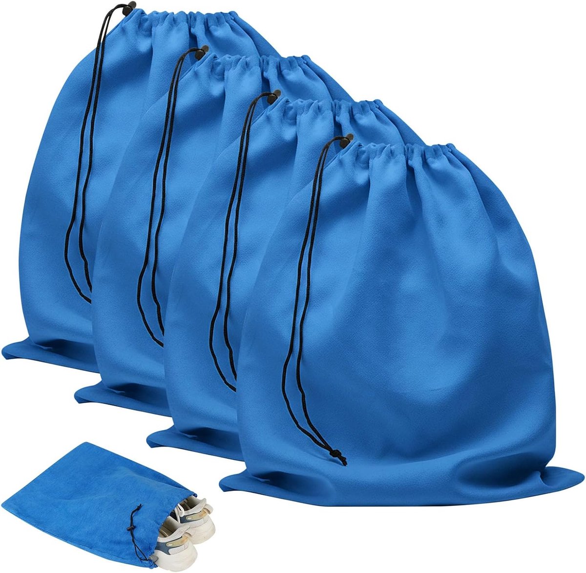 SnelShoppen - Schoentassen voor Heren en Dames - Wasbare Opvouwbare Schoenentas met Trekkoord - 45 x 35 cm - Blauw - 4 Stuks - Ideaal voor Reizen, Spo