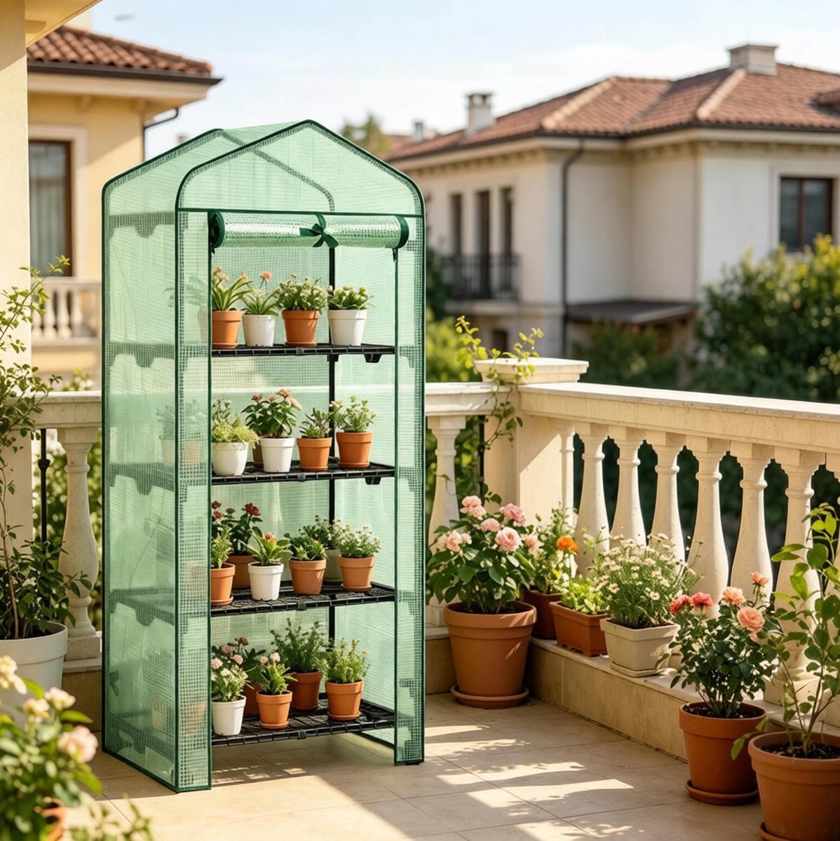 STILVORA Tomatenkas – 70 x 50 x 163 cm – Met Wielen En 4 Legplanken – Polyetheen En Staal – Groen – Voor Balkon, Terras En Tuin