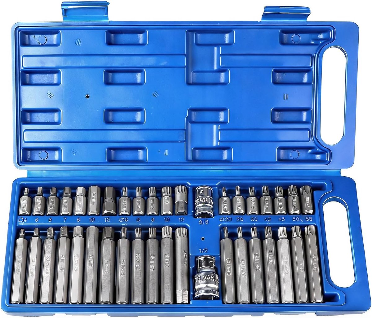 Set van 40 Hex Schroevendraaier Bits voor Auto Reparatie - Torx T20-T55, M5-M12, H4-H12, Inclusief Hx, Torx en Spline Bits voor Precisiewerk en Klusprojecten