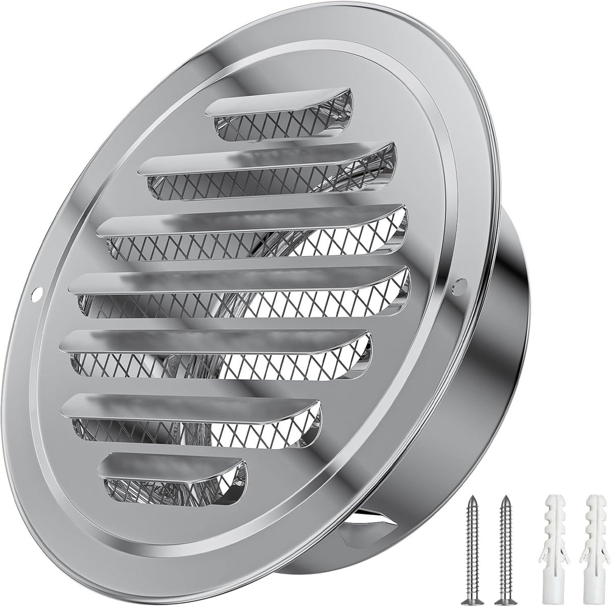 Ronde ventilatierooster 100 mm met insectenbescherming, roestvrij staal, voor keuken en ba