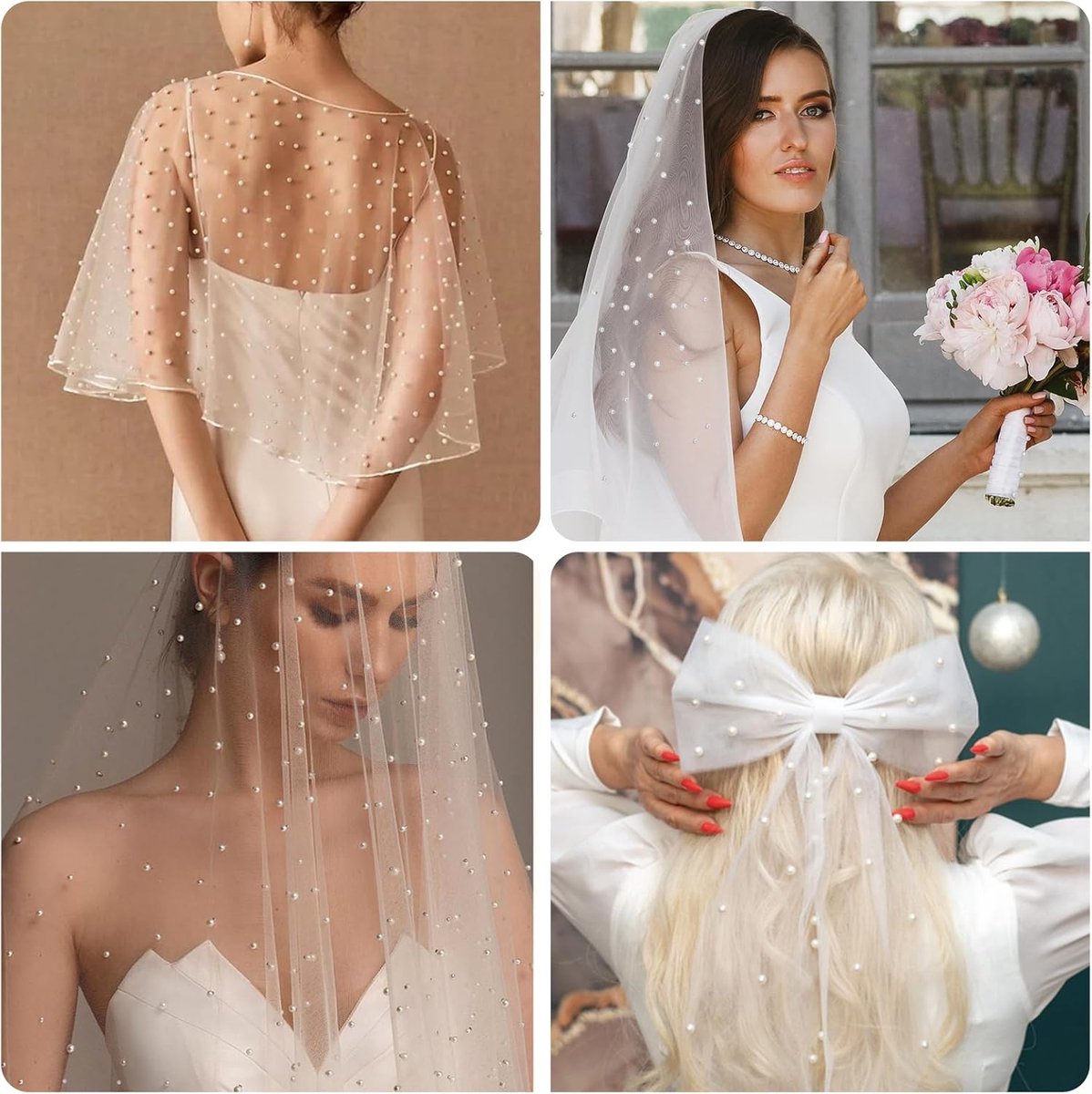 Dailygoods- Tafelloper 300 x 80 cm - Wit Tule met Parels - Tafeldecoratie Bruiloft - Tafeldecoratie Verjaardagsfeest - Elegant Lichtspel - Zorgvuldig Vakmanschap - Tafelkleed