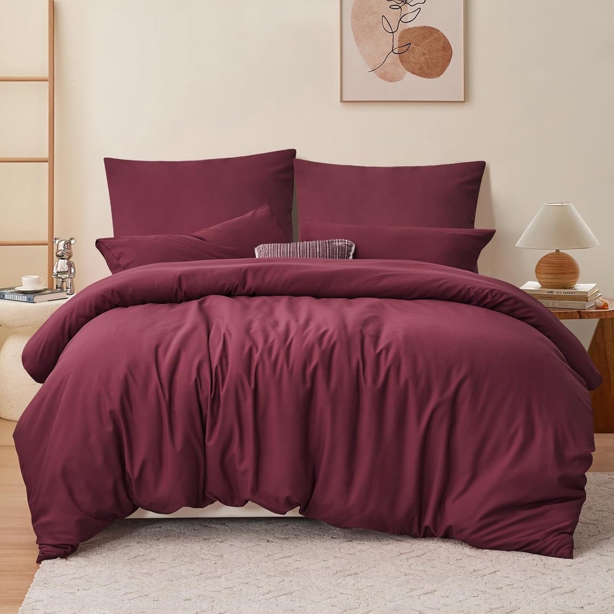 SnelShoppen - Luxe RUIKASI Beddengoed Set 200x220 cm Rood - 3-delige Burgundy Microvezel Dekbedovertrek met Kussenslopen 80x80 cm - Oeko-TEX, Zacht en