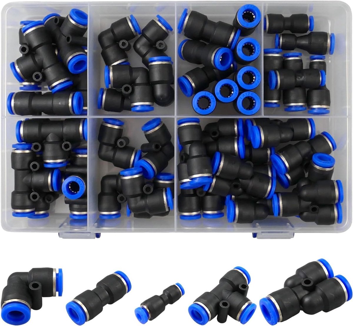 Pneumatische Koppelingen - Luchtslang Verbindingen - Industriële Automatisering - 360 Graden Draaibaar - 46 Delige Set - Blauw