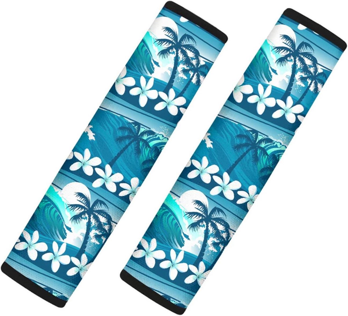 Autogordel Beschermers - Schouderkussens - Comfortabel Rijden - Zachte Polyester - Set van 2 - Blauw Hawaï