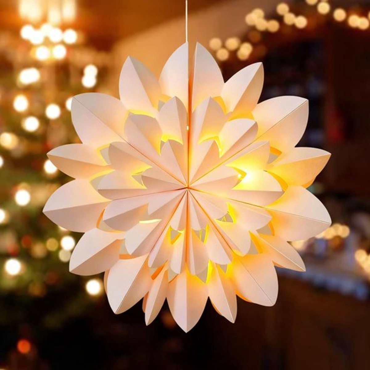 Kerstster verlicht, 45 cm, 3D opvouwbare papieren ster, kerstster, verlicht, kerstdecoratie, binnen, lichtketting, hangende papieren ster, verlichting voor raamdecoratie, Kerstmis