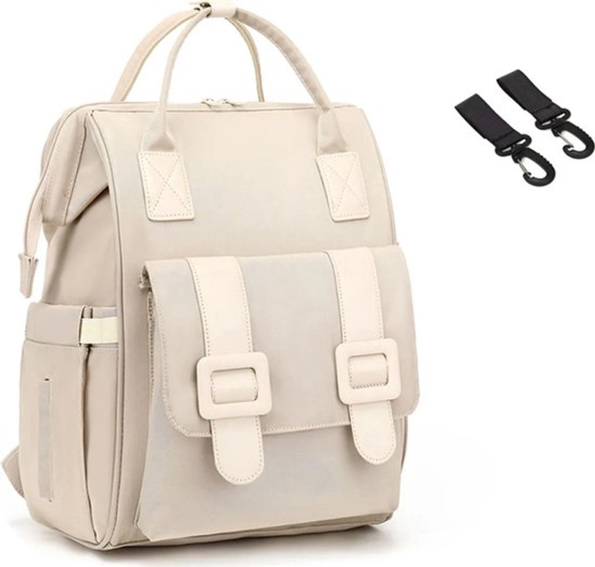 Luierrugzak - Multifunctionele luierrugzak met vakken voor baby's, inclusief draagbaar verschoningsmatje, fopspeentasje en bevestigingsriem voor de kinderwagen, gebroken wit.