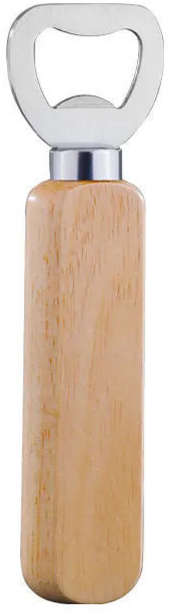 Bieropener - Flesopener hout - Kurkentrekker - Frisdrank Flesopener - Flesopener met houten handvat - Flessenopener - Houtkleur - Roestvrij staal/eikenhout
