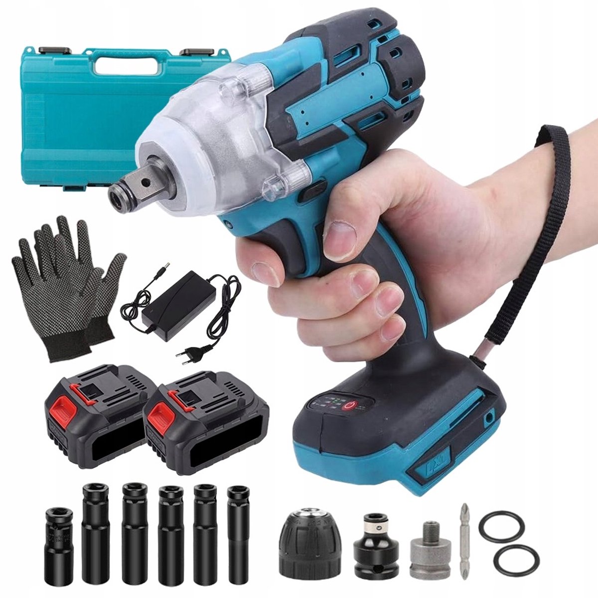 Accu Slagmoersleutel - Slagmoersleutel Elektrisch - 21V - 520 Nm - Slagschroevendraaier - 2 accu's - Borstelloos - Snel Opladen - Voor Autoreparatie en Bouw