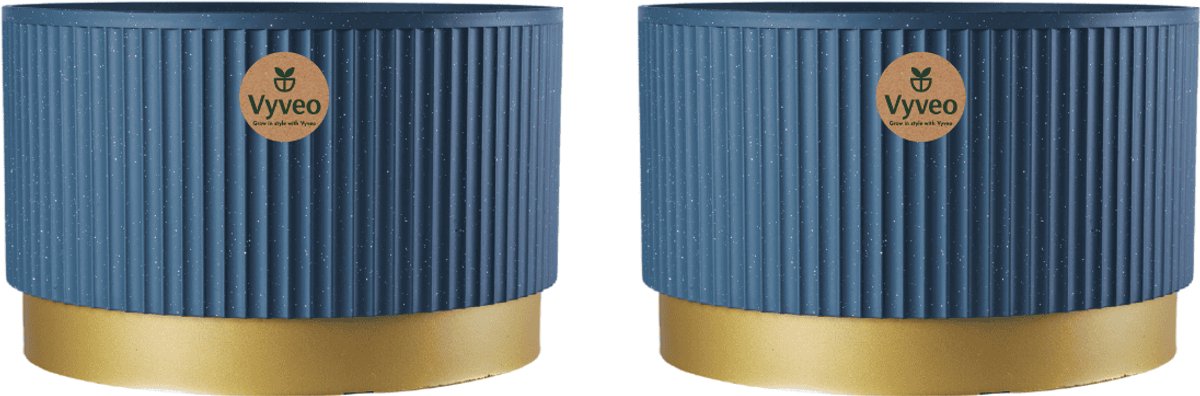 Vyveo - Bloempot Aro - Set van 2 - 35x22 - Blauw - Bloempot voor binnen en buiten - Lichtgewicht - Breukbestendig - Vorstbestendig - UV-bestendig