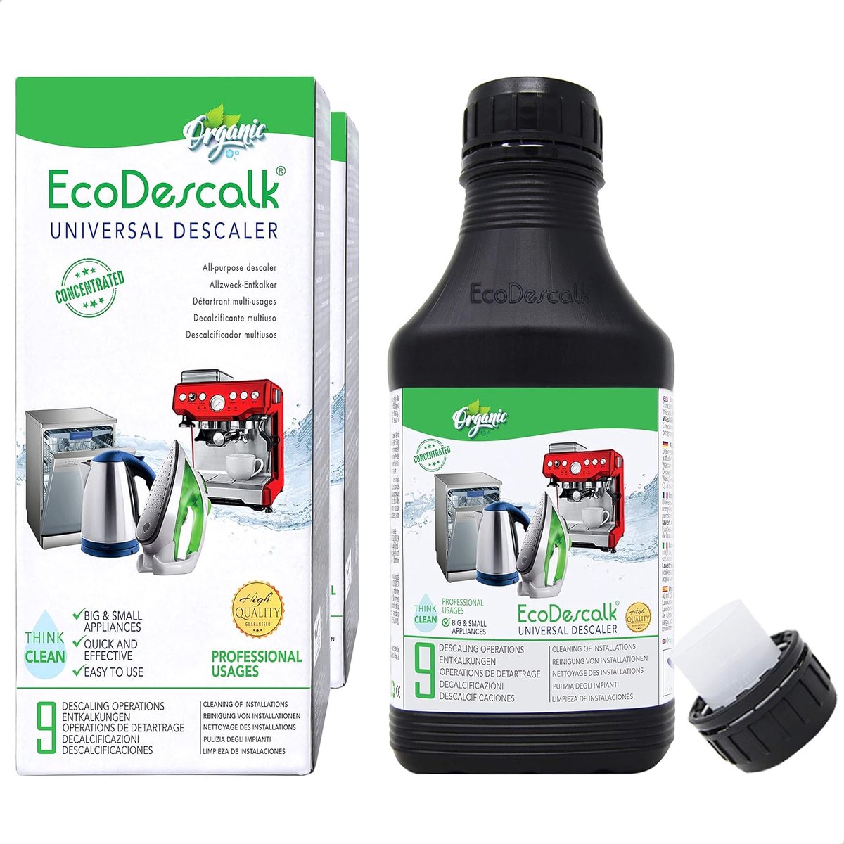 SnelShoppen - EcoDescalk Organisch Universele Ontkalker (2 x 9 Dose) - 100% Natuurlijke Ontkalker voor Koffiezetter, Waterkoker, Wasmachine en Vaatwas