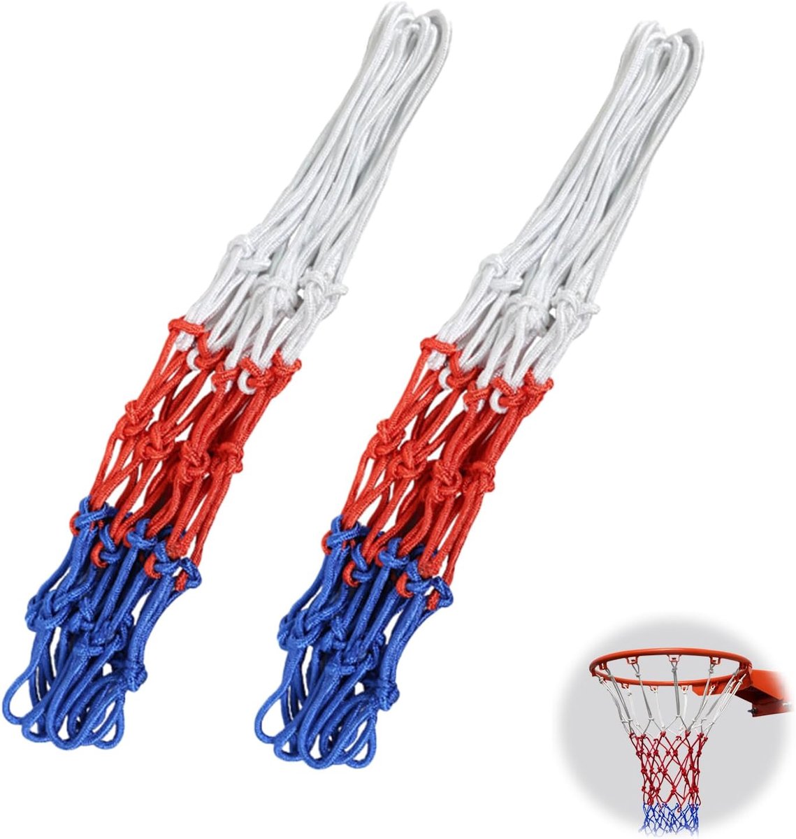 2 stuks basketbalnet, 3 kleuren basketbalnet, weerbestendig, basketbalnet, vervangingsnet, basketbalnet, standaard - ShopVlot