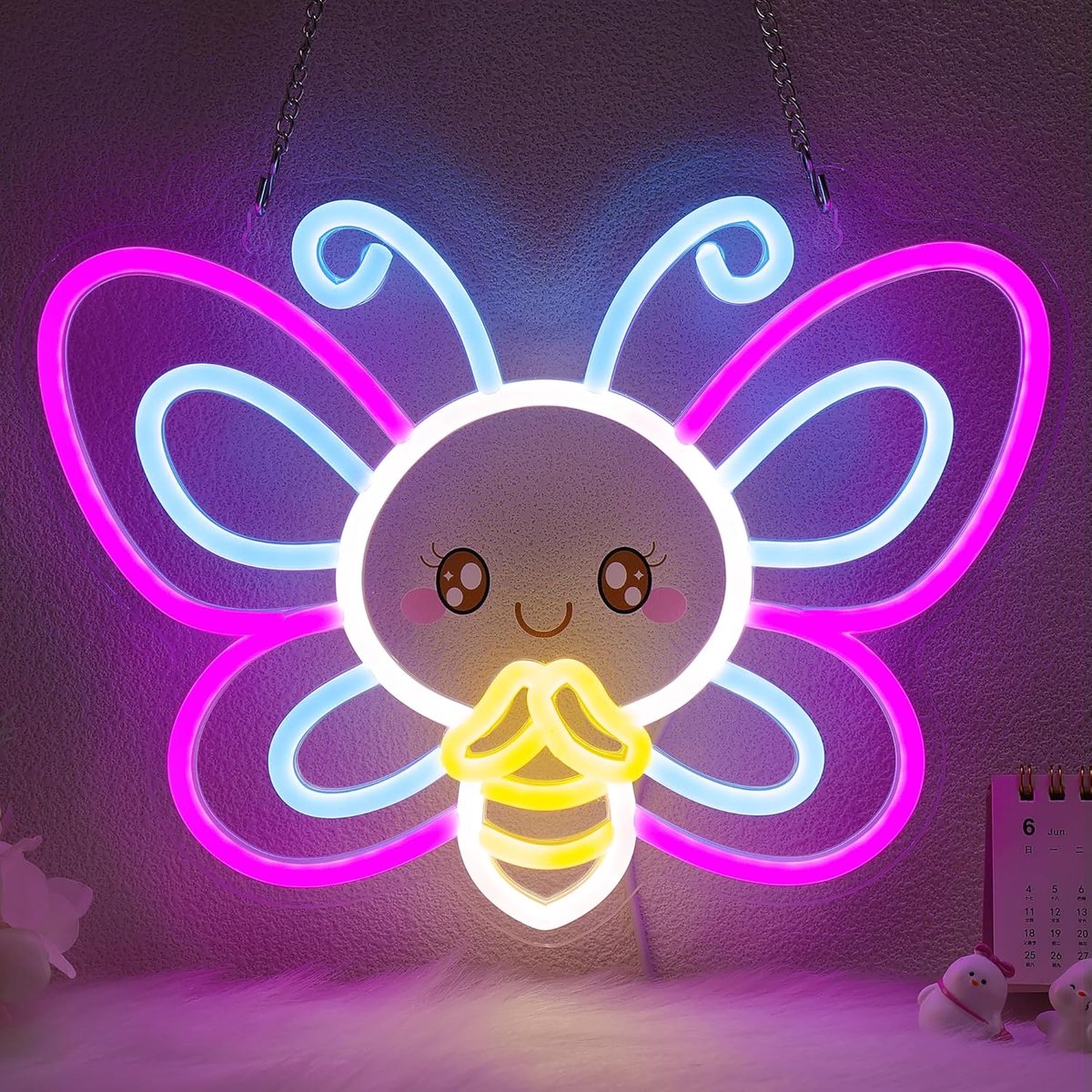 SnelShoppen - Schattig Vlinder Neon Teken Muurdecor voor Meisjeskamer, Slaapkamer, Kleedkamer, Boetiek, USB-Gevoede LED-Verlichting met Ophangset, Uni