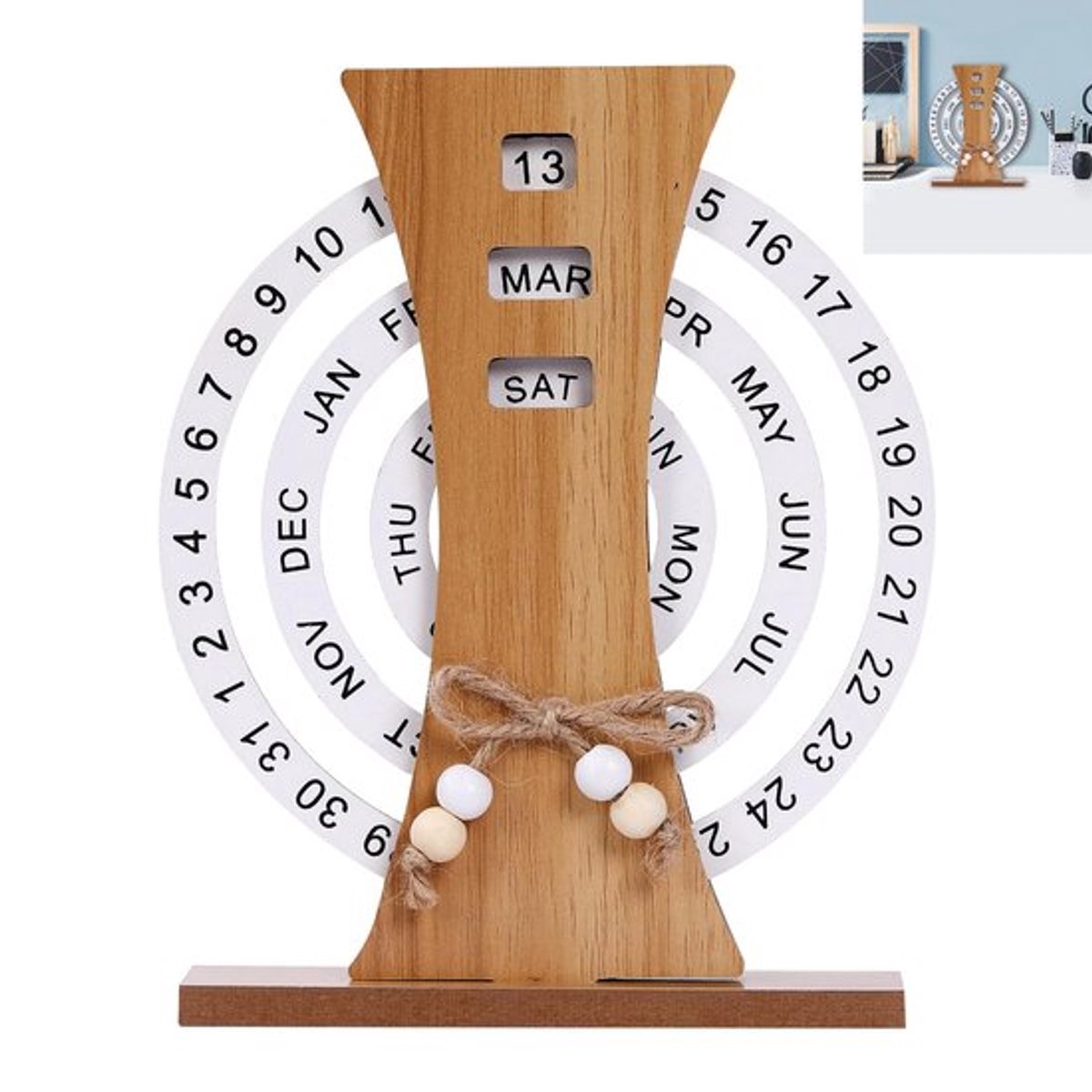 Kalender Houten Eeuwige Kalender - Bureaukalender - Draaibare Tafelkalender - Retro Decoratie - Bureaudecoratie 20x16,5 cm