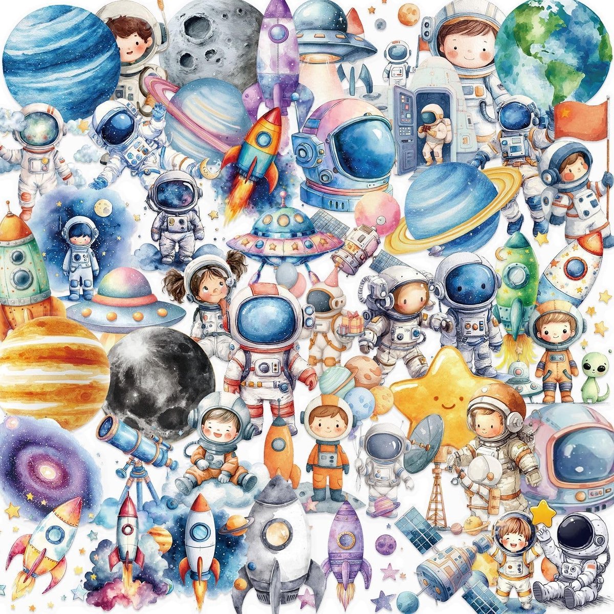 Stickers van Ruimte Astronauten voor Volwassenen - 50 Stuks Transparante PET Vinyl Stickerset voor Auto, Motor, Fiets, Skateboard en Laptop