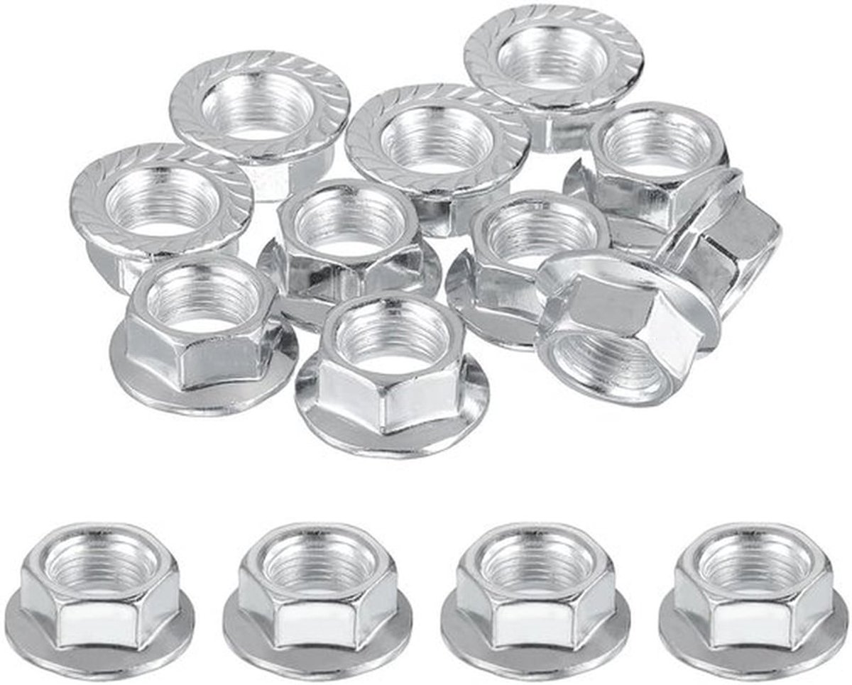 PATIKIL M12 x 1 mm kartelflens zeskantmoer, 15 stuks, metrisch fijngewinde, koolstofstaal, antislip zeskantflensmoer, bevestigingselementen voor machinebouw, industrie, doe-het-zelf, zilver