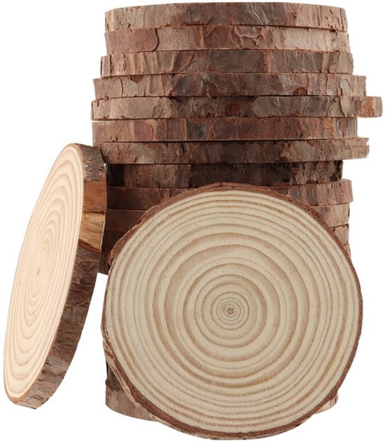 Boomstamschijven 20 stuks - Houten Schijven 10-11 cm - Natuurlijk Hout - Decoratie - Bruiloft/ Kerstboomversiering - Geschikt voor Doe-het-zelf