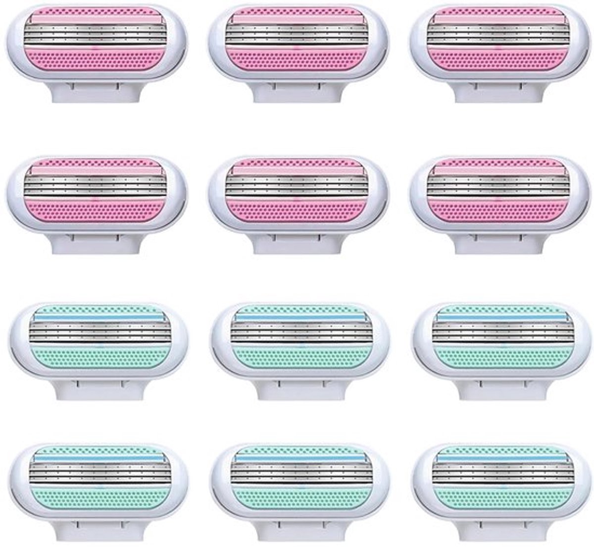 Scheermesjes 12 Stuks - 3 Lagen - Voor Dames - Aloë Vera Glijstrips - Honingraatbescherming - Roze en Blauw - Scheermes