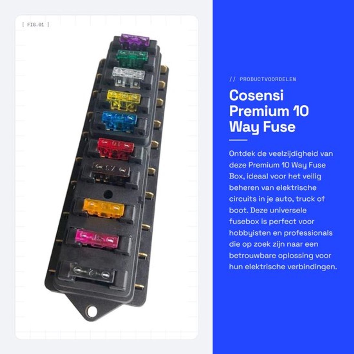 Zekeringdoos 10 Wegen - Fuse Box voor Auto - Universele Bladzekeringen - Circuit Fuse Block - Inclusief 10 Standaard Bladzekeringen
