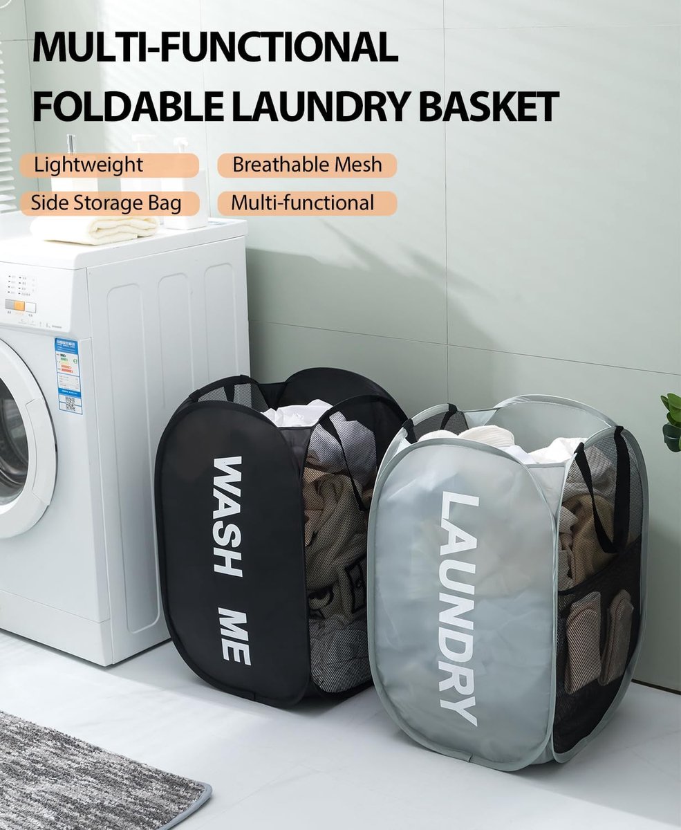 SnelShoppen - Vouwbare Wasmand, Opvouwbare Kledingmand, Pop-up Waszak voor Was, Badkamer, Slaapkamer, Balkon, Studentenhuis, Hotel, Reizen, Grijs