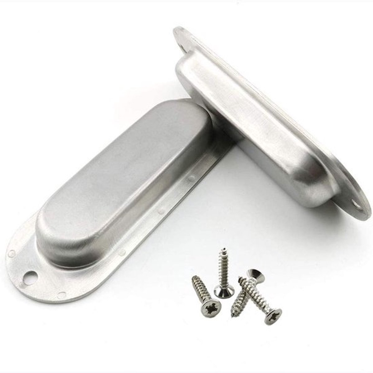 Deurgrepen 2-Pack - Ovalen Inbouw Handgrepen - Roestvrij Staal - Voor Schuifdeuren/Kasten - Inclusief 4 Schroeven - 120 x 40 x 14mm - Trekhaak