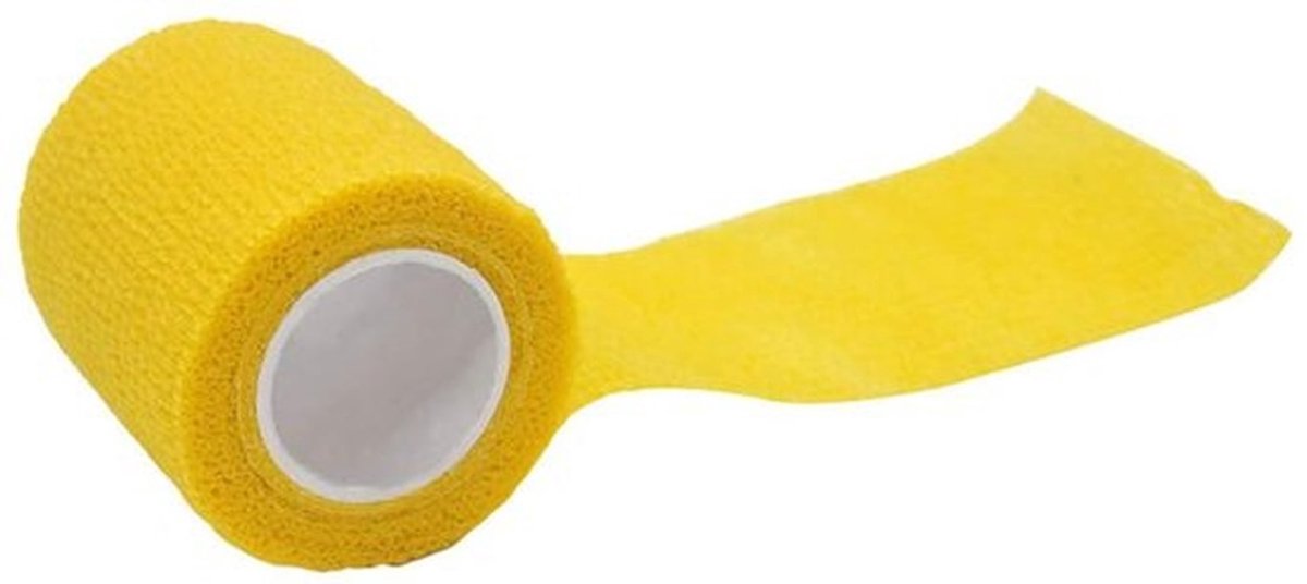 Wikkelverband 10 x 4,5 m - Zelfklevend - Sterk elastisch - EHBO-tape - Voor pols/enkel - Geel - Sporttape