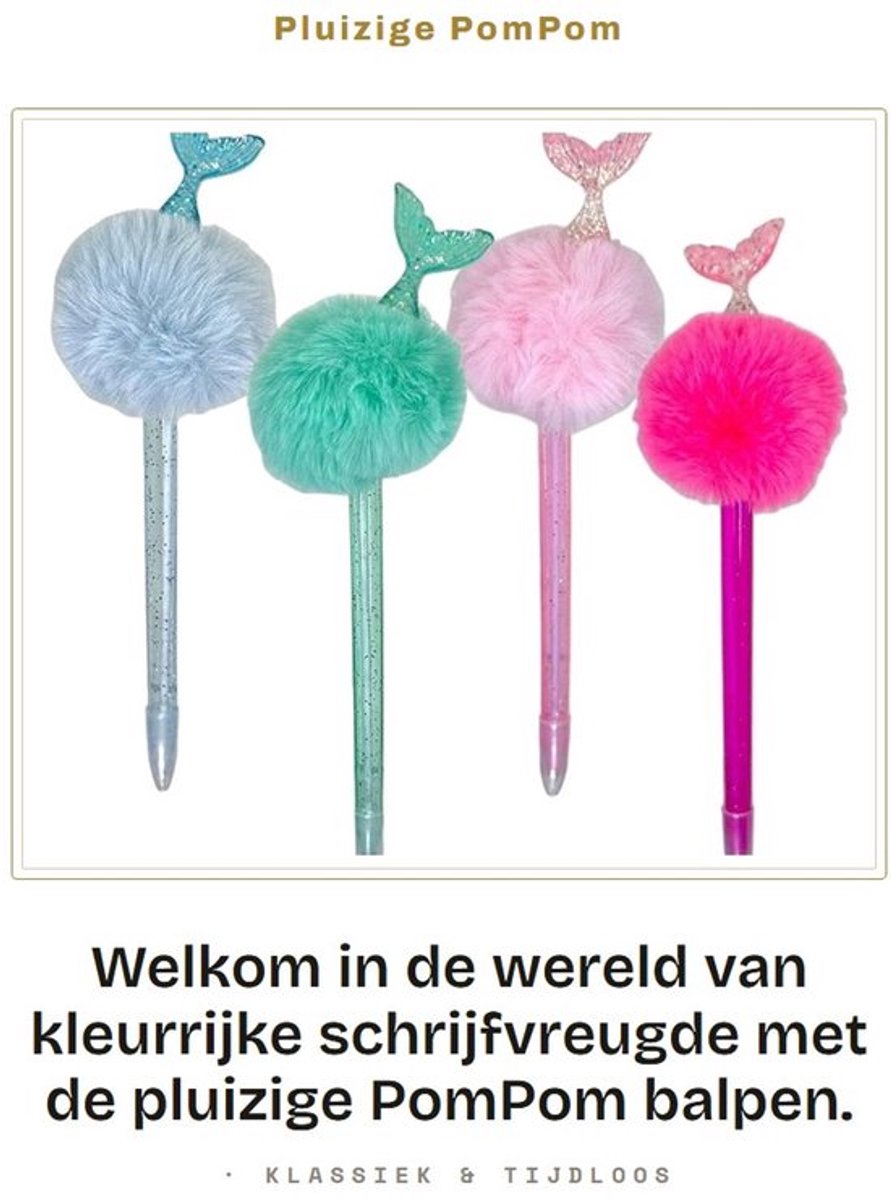 Balpen Pluizige PomPom - Kleurrijk - 21 cm - Lichtgewicht - Schrijfplezier - Ideaal voor school/kantoor - Schrijfpen