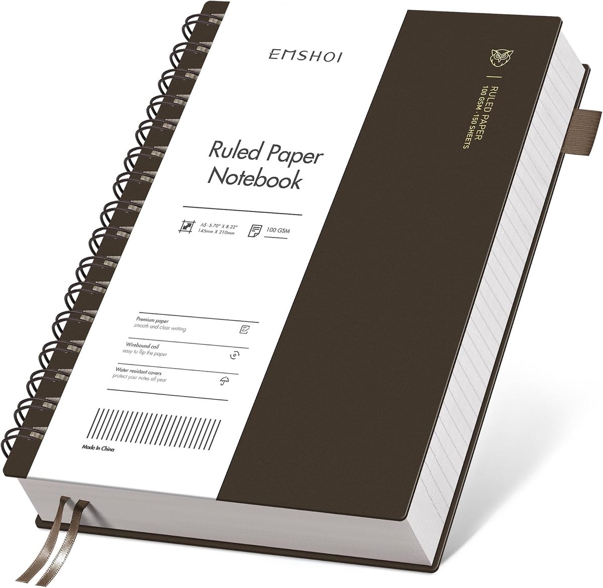 SnelShoppen - A5 Notitieboek College Gelijnd Spiraal Notitieblok 150 Vellen/300 Pagina's 100 g/m² PVC-hoes met Zak, Penlus, Liniaal, Bladwijzer - Idea