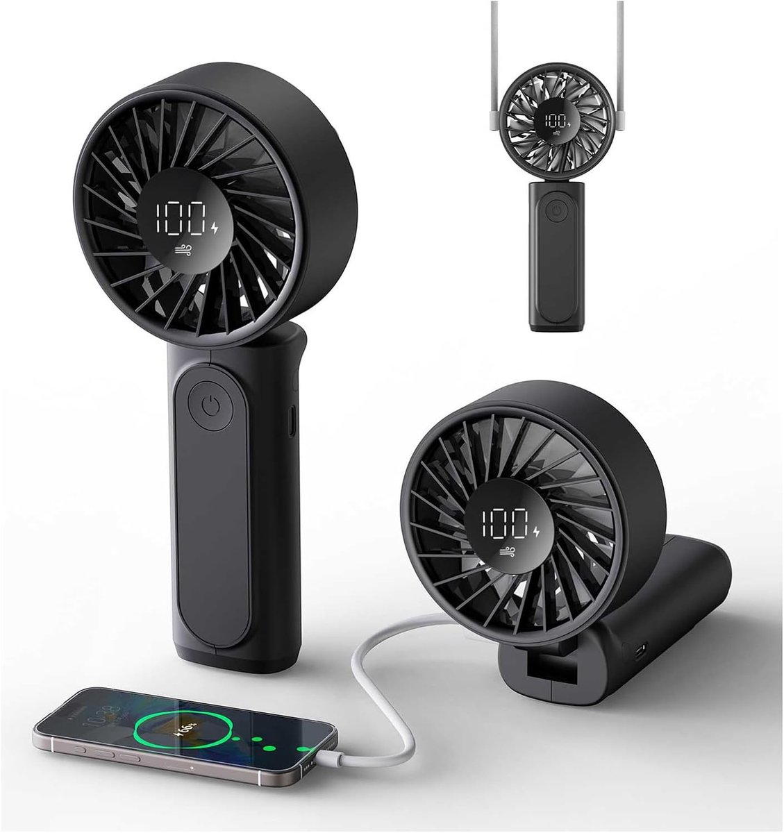 SnelShoppen - Draagbare Handventilator, Necken Fan, Mini Bureau Ventilator, 4000mAh Accu, USB Opladen Mobiele Telefoons, Ultra Stil, Veilig en Betrouw
