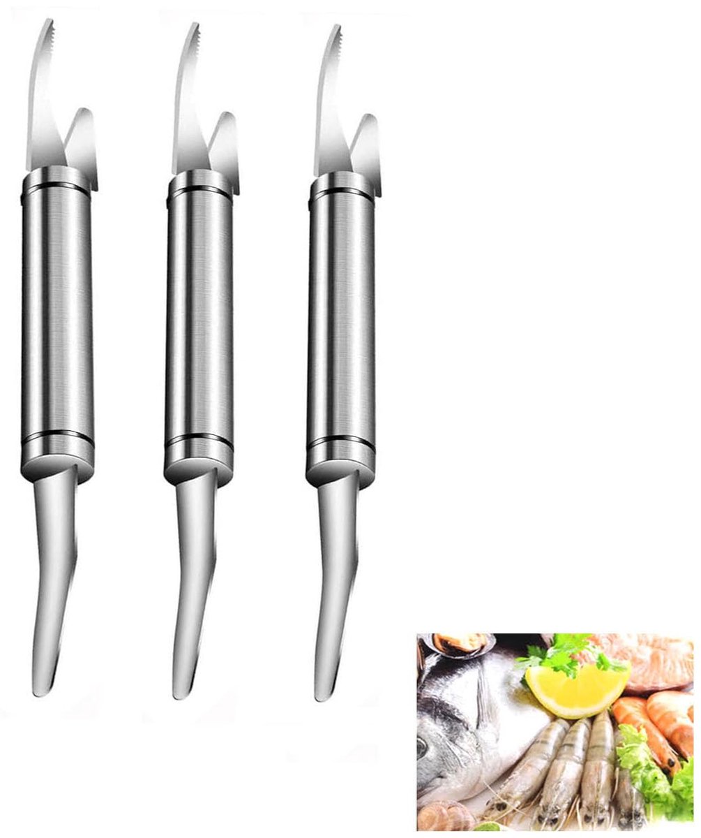 longziming -Garnalenschiller - Garnalen Peller - Zeevruchten Gereedschap - Multifunctionele Schiltool - RVS Keukenaccessoire - 3 Stuks