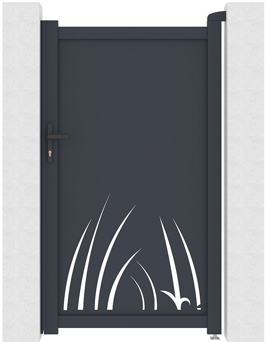 Vente-unique Tuinpoort van aluminium met uitgesneden plantenmotief - L103 x H180 cm - Antr