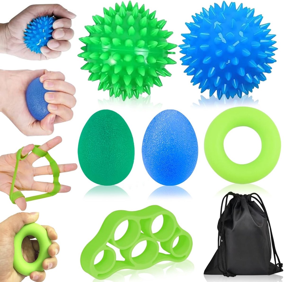 Vingertrainer set van 6 stuks voor gripkrachttraining, stressverlichting en artrose oefening