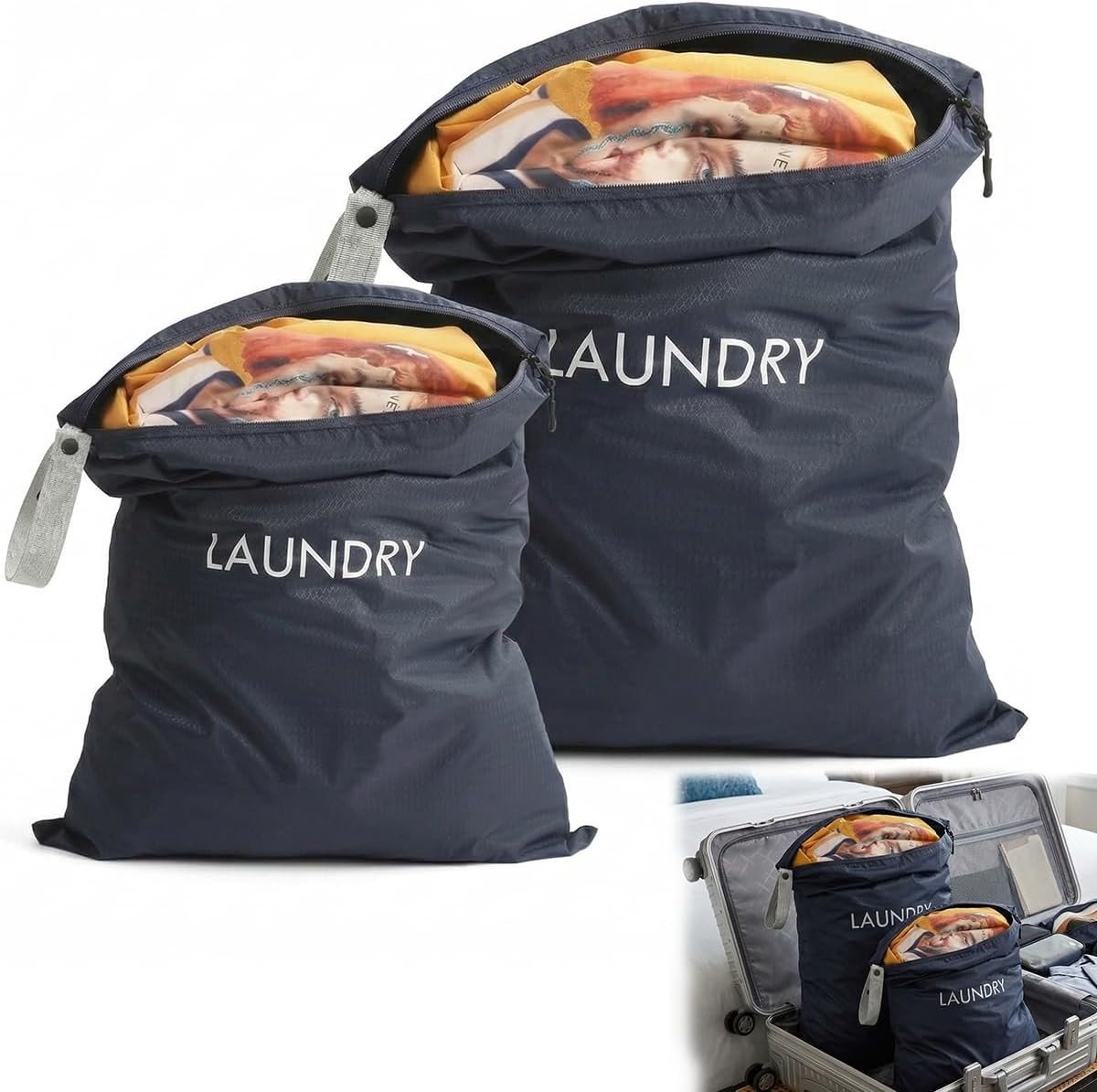 Waszakken voor op reis, waterdichte en opvouwbare waszakken, 2 stuks, ideaal voor kleding, vakantie en organisatie, marineblauw