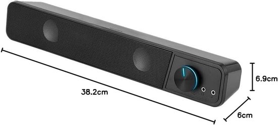 Stereo Soundbar - Compact Geluidssysteem - Muziek Luisteren - Verlichte Volumeknop - 38 cm Breed - Zwart — afbeelding 4