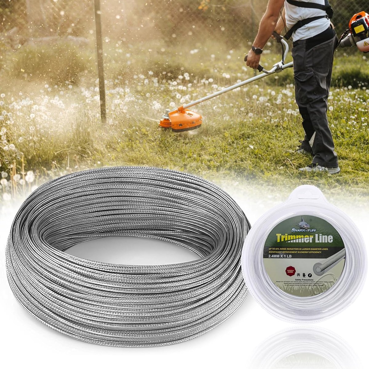 SnelShoppen - 41 m Trimmerdraad, 3 mm Staal Draad, Brush Cutter, Grasmaaier, Nylon Snijdraad voor Onkruid, Gras Trimmer, Tuinaccessoires