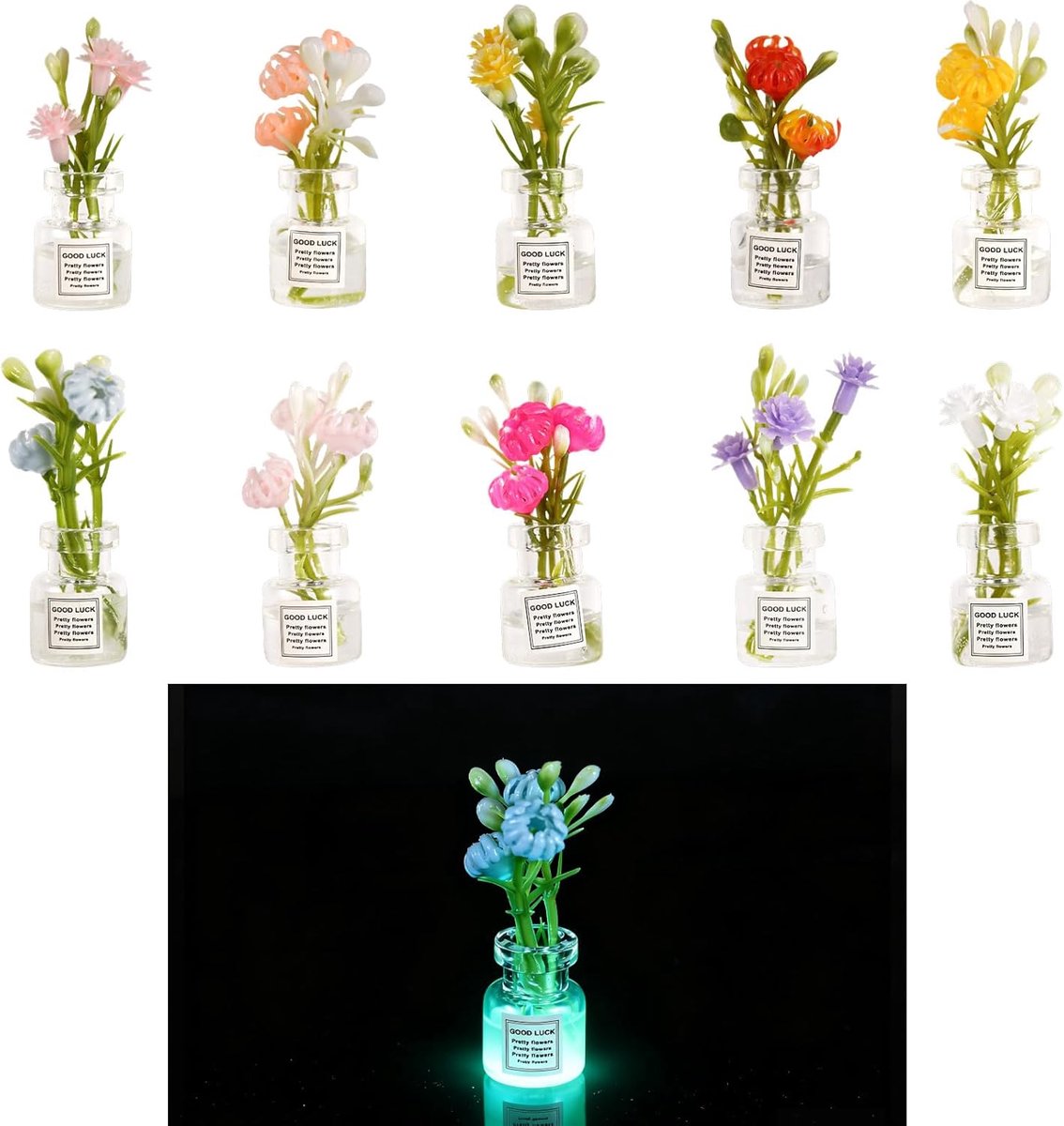 Miniatuur Poppenhuis Planten 10 Stuks - Luminous Vaas Bloemen - Glow in het Donker Effect - SnelShoppen