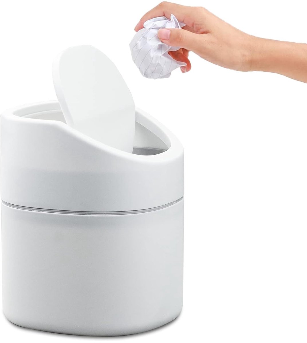 SnelShoppen - Afvalemmer met Deksel 2 Liter, Compacte Prullenbak 13 x 13 x 16 cm voor Keuken, Badkamer en Kantoor, Stijlvol en Handig in Grijs
