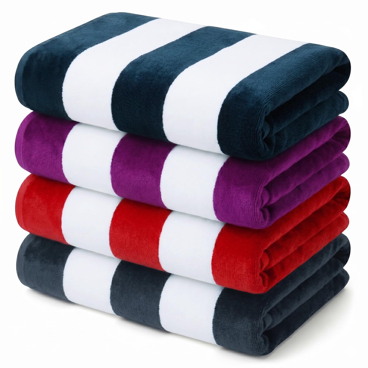 SnelShoppen - Set van 4 Strandlakens 180 x 90 cm - Zachte Katoenen Badhanddoeken - Absorberende Zwembadhanddoeken - Douchehanddoeken met Strepenpatroo
