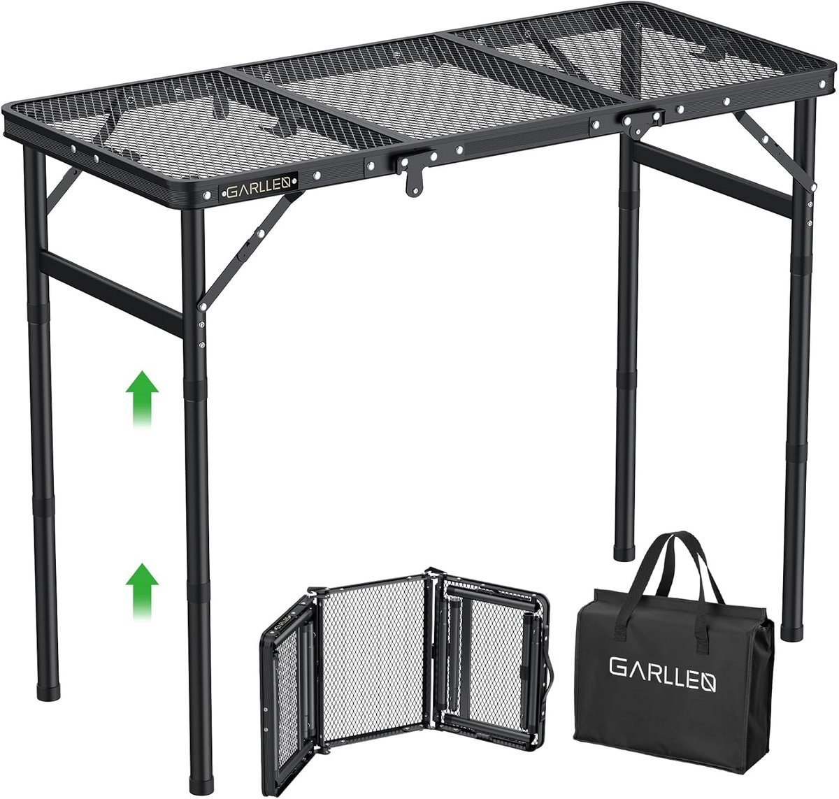 SnelShoppen - Opvouwbare Grill Tafel 30kg Draagcapaciteit, 3 Verstelbare Hoogtes, Draagbare Camping Tafel met Hittebestendig Gaas, Aluminium Picknick
