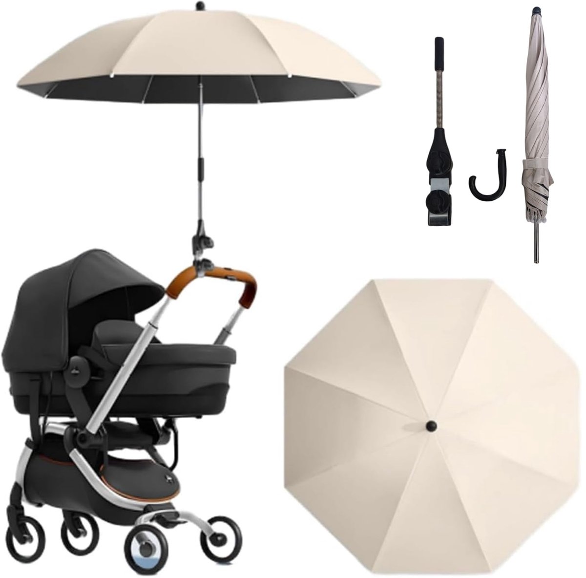 SnelShoppen - Universele KLLJ Parasol voor Kinderwagen en Buggy's - Verstelbare Zonwering met Klem - UV-Bescherming - Ideaal voor Kinderen, Buiten, Tu