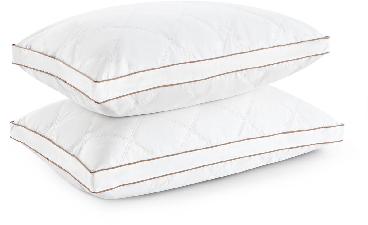 SnelShoppen - Deodar Kussens 46x66x5cm, Set van 2 Donzen Veren Kussens, 100% Katoen Hoes, Machinewasbaar, Öko-Tex en RDS Gecertificeerd, Perfect voor