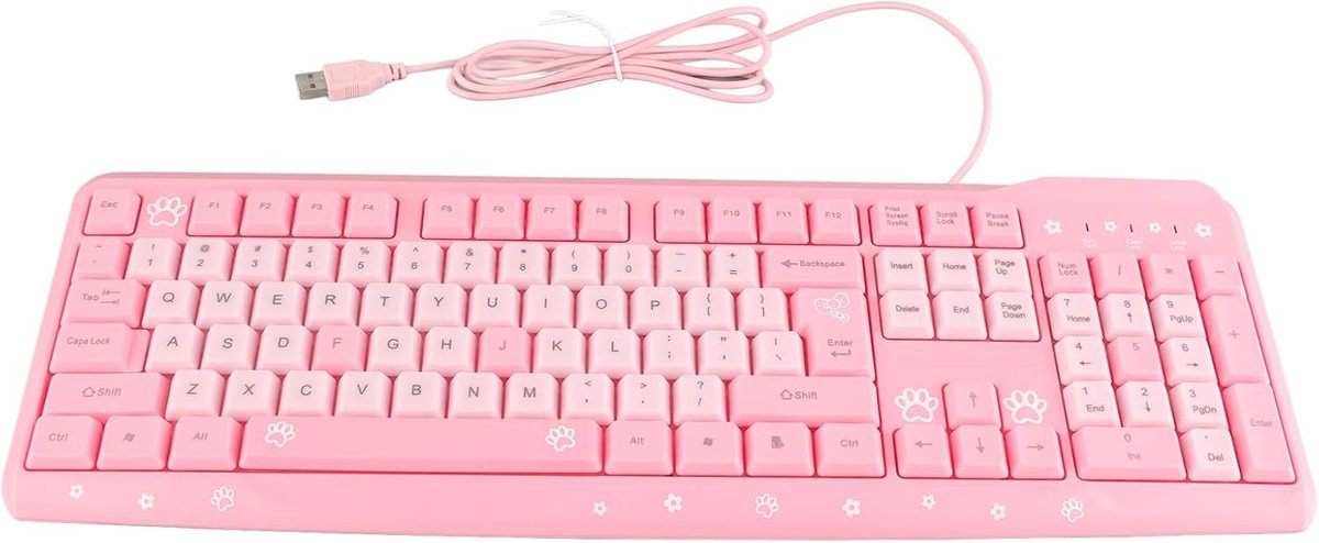 SnelShoppen - Ultradun Roze USB Toetsenbord voor Laptop en Desktop - Leuke Cartoon Stijl voor Thuiswerk en Kantoor - Universeel en Ergonomisch