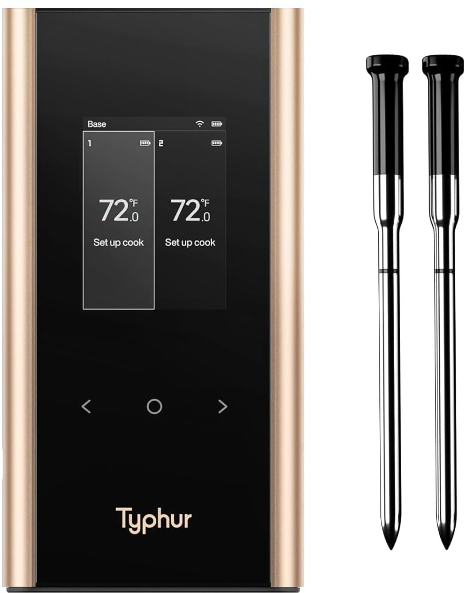 SnelShoppen - Draadloze Vleesthermometer met 2 Sondes, Sub-1GHz Bereik, Perfect voor BBQ, Keuken en Kamperen, Goudkleurig Design