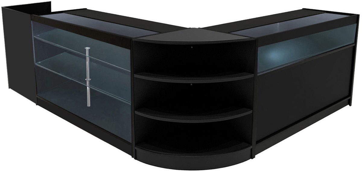 Hyperion led-winkeltoonbankset - zwart - 4-delig - geharde glaspanelen